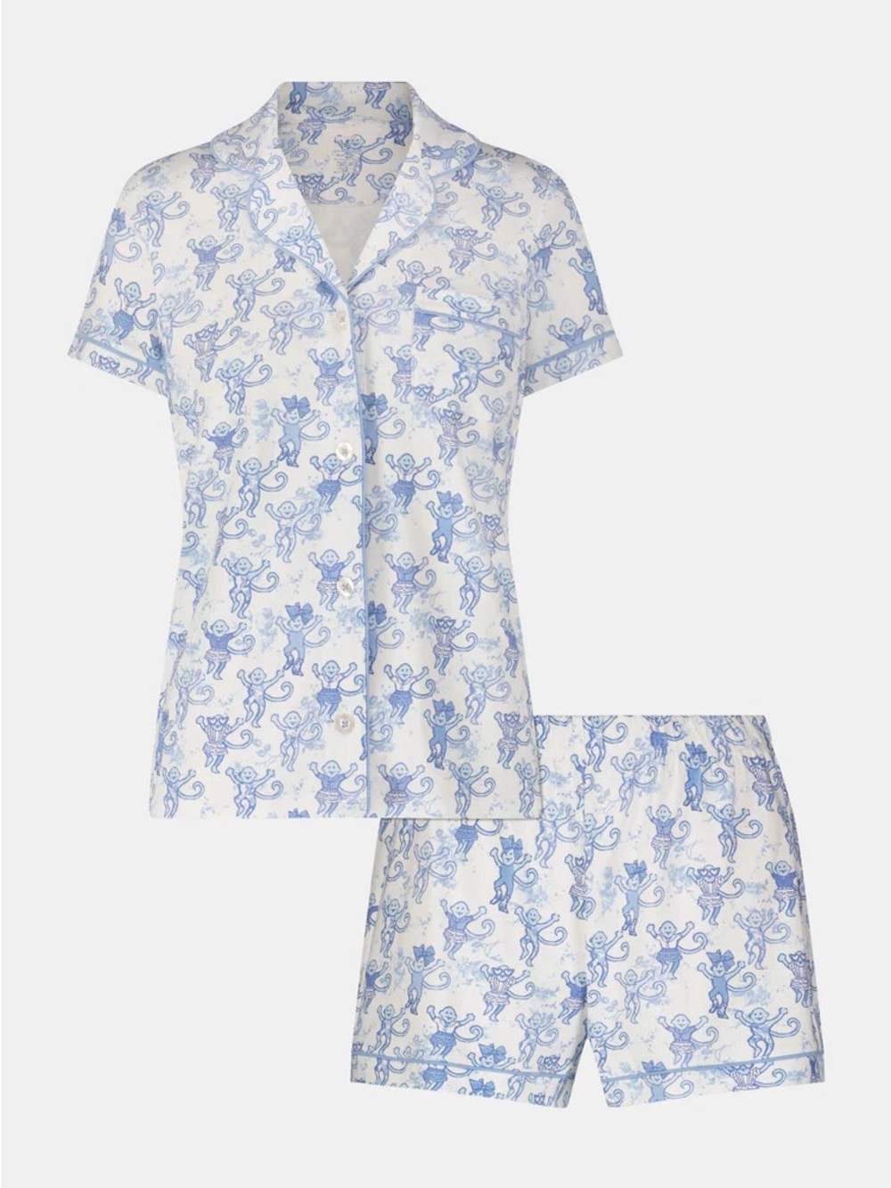 LoveShackFancy x Roller Rabbit Blue Pastiche De Monkey Polo Pajamas